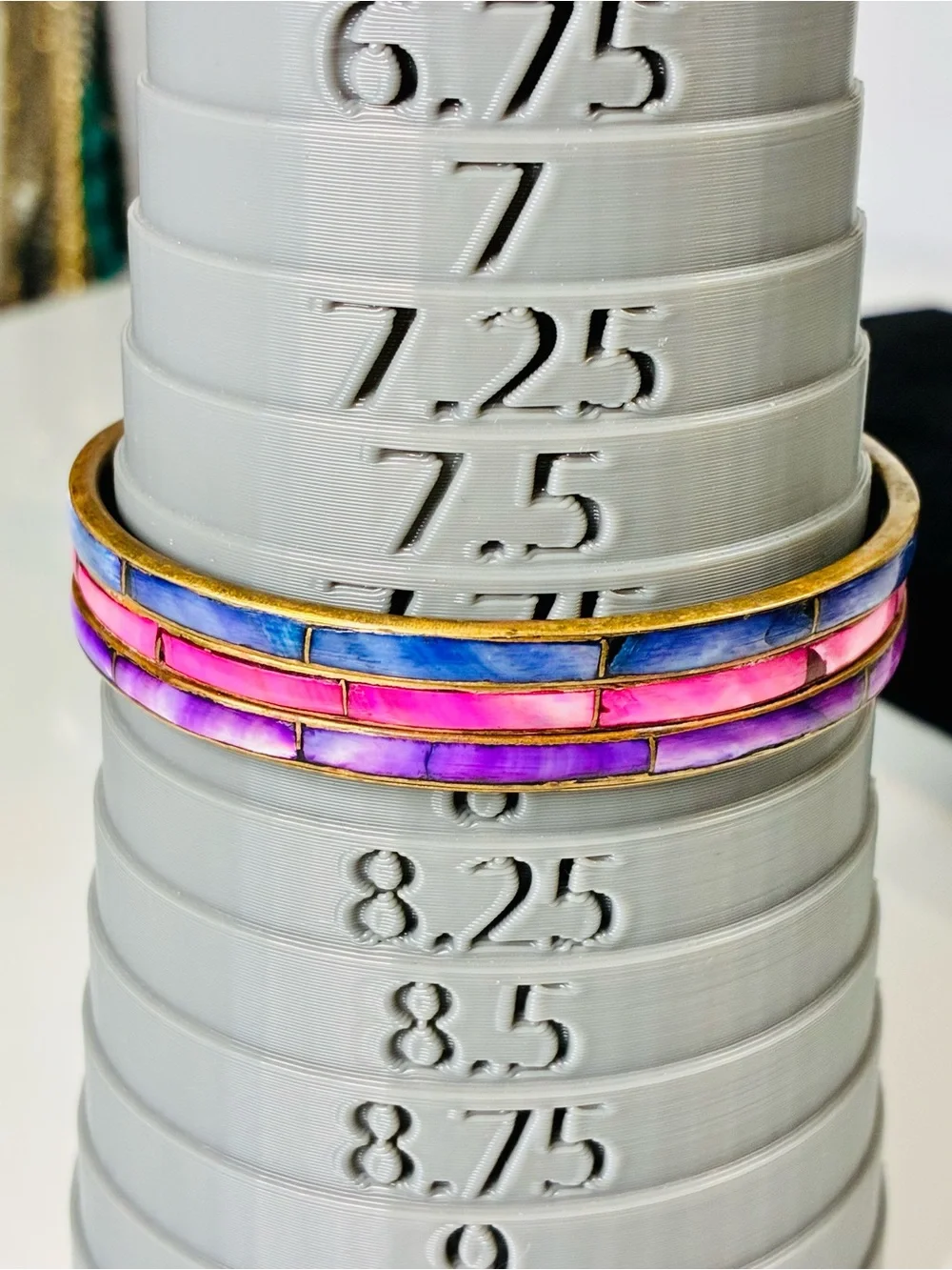Bold Orange Mosaic Inlay Bangle Bracelet Dyed Mother Of Pearl Blue Pink & Purple